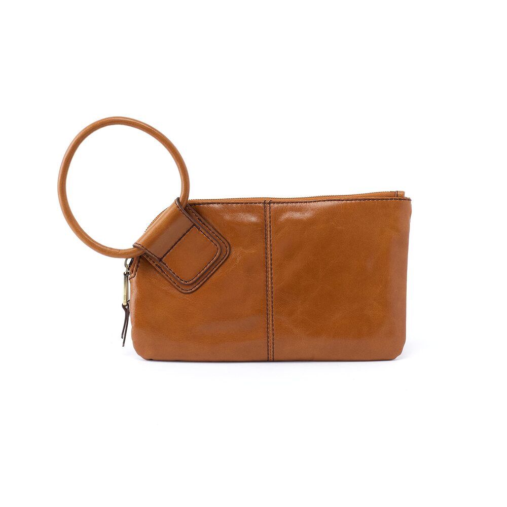 8581 Sable Leather Wristlet Wallet with Circular Handle Zippered Closure